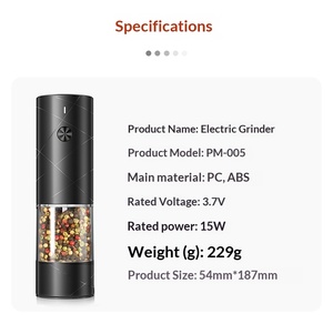 New Design <b>Pepper</b> <b>Grinders</b> Plastic Body USB Rechargeable Spice for Household Use and Travel - Product Image 2