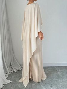 Color sólido rojo largo hasta el suelo manga larga elegante Maxi vestido plisado conjuntos 2 piezas para mujeres damas cena de noche fiestas - Product Image 3