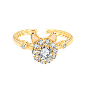 Cute <b>Cat</b> Finger <b>Ring</b> Adjustable Insert Zircon Copper Gold Plated Spin Anxiety Non Tarnish Stress Relief Jewelry For Girls - Product Image 5