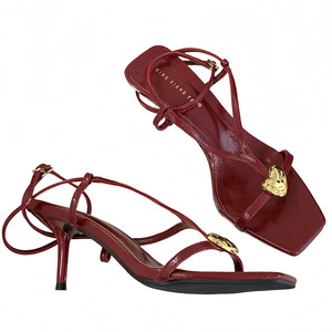 Sandalias de Tacón Alto Rojas con Punta Abierta, Cómodas y Personalizadas para Mujer, Zapatos de Boda, Diseño 2025 - Product Image 1