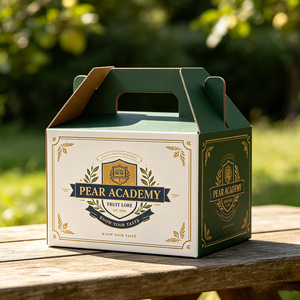 Boîte Cadeau Personnalisée avec Logo Gratuit, Design Bouclier Universitaire, Boîte de Transport en Carton Ondulé Pear Academy Fruit Lore – Emballage Saveur Personnalisée - Product Image 1