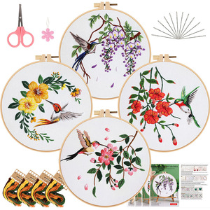 Home Gift 3D Diy Handmade Embroidery Material Package Flowers Birds Fabric Embroidery English Cross-stitching Needlework Craft