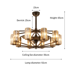 Đèn trần quạt đèn LED phong cách châu Âu hiện đại với đèn chùm pha lê cho phòng khách phòng ngủ bán buôn - Product Image 5
