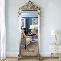 Miroir sur pied pleine longueur de style baroque européen, avec cadre en polyuréthane, feuille d'aluminium faite à la main, rétro, pour usage domestique et magasins de vêtements