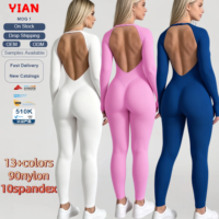 Combinaison une pièce sans couture pour femme à manches longues et découpe au dos, 90 % nylon 10 % élasthanne, pour entraînement, yoga, gym, fitness et sport