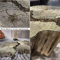 Table basse de luxe artistique en or, modèle Eden, design en rondelle d'arbre, pour mobilier de salon de villa haut de gamme