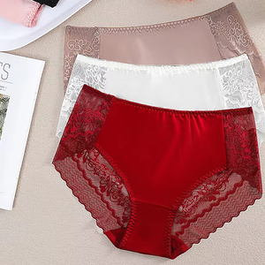 Braguitas de encaje sin costuras de seda helada para mujer 2025, de cintura media, sexys, invisibles, lisas, tipo <span class=keywords><strong>culotte</strong></span>, para uso diario - Product Image 4