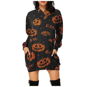 Camisola casual de halloween para meninas, venda no atacado, padrão personalizado, para mulheres, com capuz