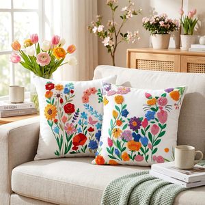 Funda de Almohada Bordada con Flores Estilo Nórdico para el Hogar, Funda de Almohada para Reposacabezas de Sofá, Funda de Cojín Personalizada para Oficina, 100% Poliéster - Product Image 1