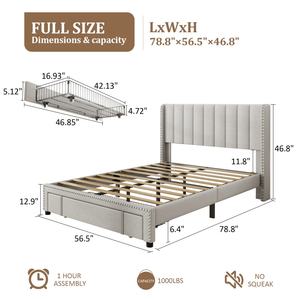 Кровать размера «<span class=keywords><strong>queen</strong></span>-size» с обивкой, платформой, 4 ящиками и изголовьем с местом для хранения - Product Image 6