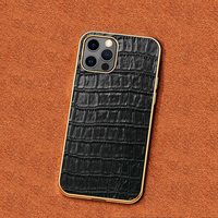 Étui de téléphone portable en cuir de luxe, motif crocodile, motif personnalisé, logo personnalisé, coque haut de gamme en cuir de vache