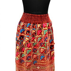 Rajasthani Embroidered Cotton Bohemian Ethnic Maxi <b>Skirt</b> with Traditional Handwork ODM Supply Pleat Detail Colorful Gypsy Design - Product Image 4