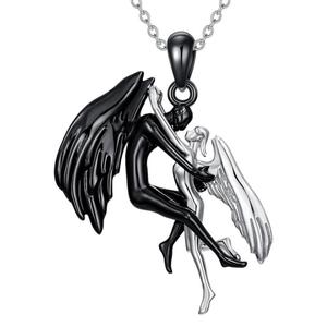 Pendentif créatif ange et diable en alliage de zinc argenté et noir, collier à la mode pour femmes, bijoux cadeau - Product Image 5