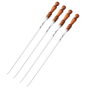 Spiedini per Barbecue in Acciaio Inox Stile Antico con Manico in Legno, Utensile in Metallo - Product Image 1