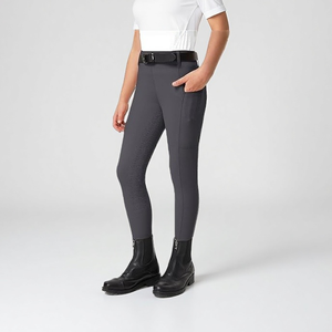 Pantalones ecuestres de asiento completo para niños-Pantalones elásticos de equitación para Niñas para escuela de equitación con bolsillo con cremallera - Product Image 1