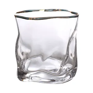 Nuovi arrivi di vetro grosso classic rock di vetro colori personalizzati artigianato di Cristallo Whisky di Vetro con bordo in oro per la Festa del Papà