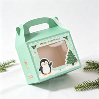 Boîte cadeau personnalisée pour la veille de Noël, en forme de maison, pliable, en papier, avec fenêtre transparente, impression Père Noël, matériaux recyclés, finition mate, pour bonbons