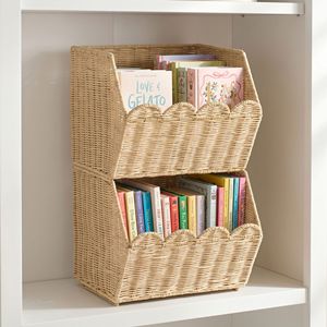 Rattan Storage <b>Basket</b> <b>Large</b> Stackable Desktop Organizer For Books And Sundries Eco Friendly Rectangle Shape L Size - Product Image 1