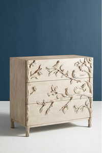 <span class=keywords><strong>Commode</strong></span> à 3 tiroirs en bois massif, buffet rustique fait main avec relief floral, meuble de rangement antique pour salon - Product Image 6