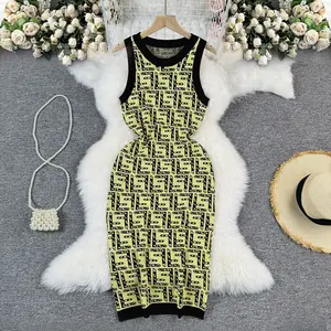 2024 Summer Sleeveless Knitting Casual Dress Maxi A-line Dress o-neck Midi Sheath Dress