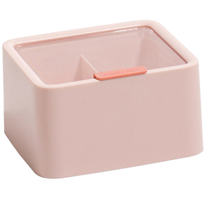 HeDou Cosmetic Storage Box With Lid Double Layer Compartment For Cotton Pads Swabs Lipstick Desktop Organizer Pink - Product Image 5