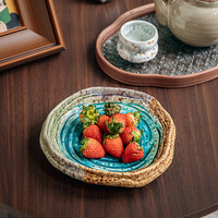 Assiette à salade en céramique rétro japonaise créative Lelyi de 7 pouces, glaçure craquelée de type bitan, forme de fil