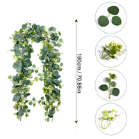 Guirlande artificielle d'eucalyptus avec fleurs blanches, fausse vigne verte pour arche de mariage, table, décoration murale de la maison