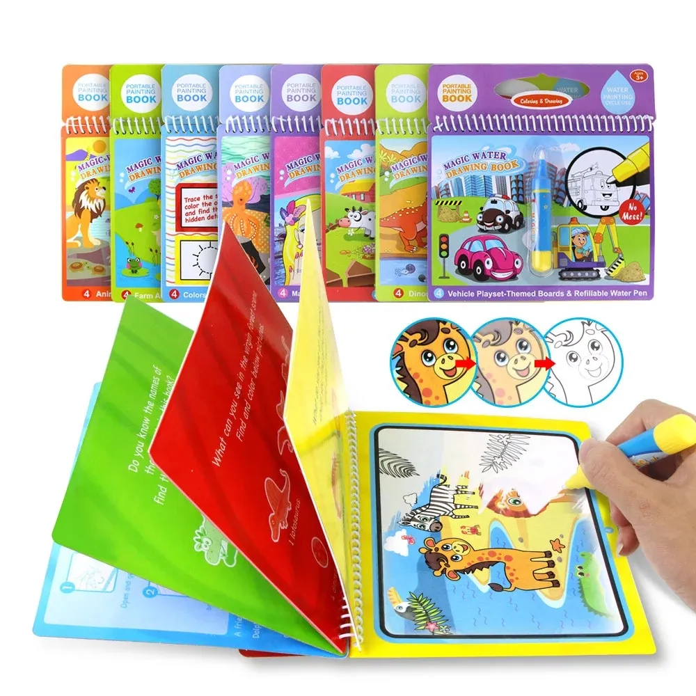 Magic Water Drawing Book Coloring Book Doodle with Magic Pen Painting Board For Children Education Drawing Toy 8 types