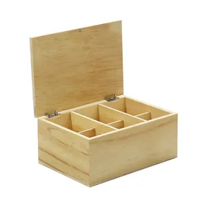 Gỗ thông log màu gỗ trà túi hộp nhà khách sạn nhà hàng lưu trữ gỗ Organizer trà ngực với 6 ngăn