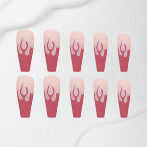 Lot de 24 <span class=keywords><strong>faux</strong></span> <span class=keywords><strong>ongles</strong></span> rouges ballerine à presser, motif flamme, en ABS, pré-dessinés - Product Image 3