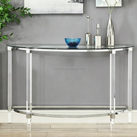 Console d'entrée moderne de luxe en acier inoxydable doré et acrylique pour salon, gain de place et durable