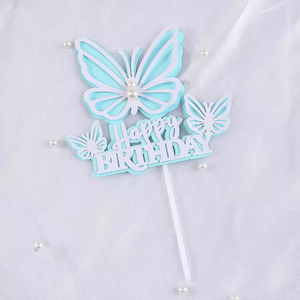 Decoración de Pastel de mariposas, adorno de pastel de cumpleaños, de cuatro colores, perla, mariposa - Product Image 4