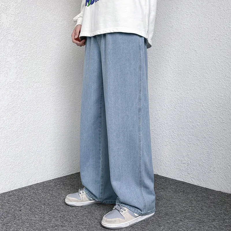 패션 한국어 바지 Streetwear 블루 청바지 느슨한 남성 블랙 워시 청바지 남성 데님 대형 청바지 남성
