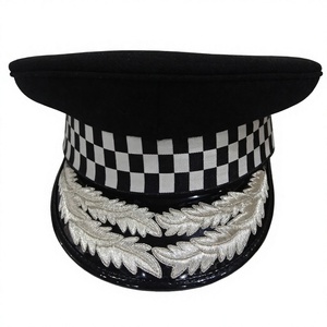 CHECKER BAND OFFICER WOOL <b>HAT</b> WITH DOUBLE ROW WHITE EMBROIDERED VISOR - Product Image 1