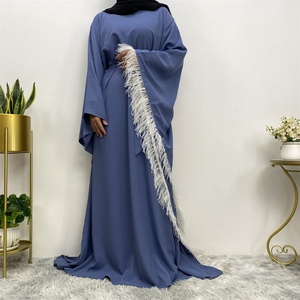 6317# Abaya Women Islamic Muslim Turkish <b>Kaftan</b> With Belt Dubai Style Feather Sleeve Long <b>Maxi</b> Dress - Product Image 5