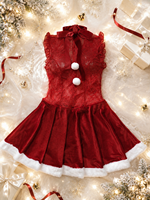 Robe de lingerie sexy de Noël pour femme, costume de jeu de rôle en dentelle, mini-robe de fête, tenue rouge pour événements festifs, fournisseur en gros