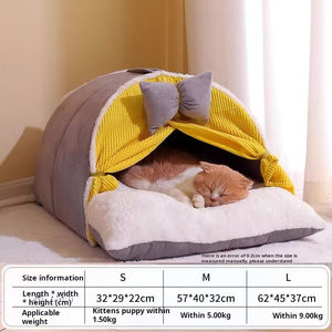 חתול מיטת אוהל bowknot צהוב גפן מלא כרית בית בצורת מיטת חיות מחמד בית בצורת קן מקורה המשמש לכלבים חתולים קטנים - Product Image 5