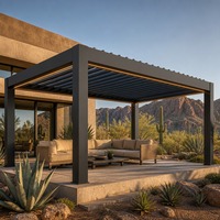 Pergola Aluminium Elektrik Berlubang-lubang dengan Kolom dan Balok Tebal, Paviliun Luar Ruangan, Penahan Panas Matahari, Gazebo Tahan Hujan untuk Area Kolam Renang