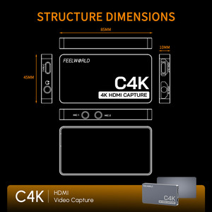 Dispositivo de captura de video profesional FEEWORLD C4K, 4K60Hz HDMI entrada y salida USB 3,0 Tipo-C Compatible con <span class=keywords><strong>OBS</strong></span> Studio Factory Wholesale - Product Image 3