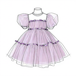 Kids Mesh Big Bottom Ribbon and Beads Decoration Princess <strong>Dress</strong> with Puff Sleeve Super Puffy <strong>Fairy</strong> Kids <strong>Dress</strong> Wholesale - Product Image 1