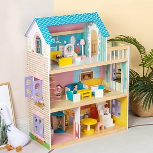 Maison de poupée en bois éducative pour jeu de rôle, cadeau de simulation pour enfants, jouet de maison de poupée pour filles, mini-meubles, jeu de rôle, jouets de villa pour enfants - Product Image 1