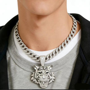 Alloy Gold Plated <b>Crystal</b> Rhinestone Tiger <b>Pendant</b> Cuban <b>Necklace</b> Men's Sporty Hip-Hop Cool Niche Tiger Accessory - Product Image 4