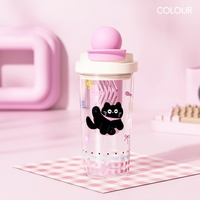 Gobelet isotherme en plastique de 550 ml avec infuseur à thé, couvercle anti-poussière, paille flottante, sangle et double mode de consommation, motif chat mignon, pour étudiants et écoliers - Vente en gros