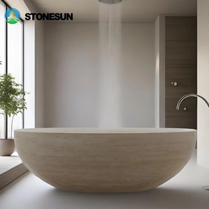 Vasche da Bagno Autoportanti in Travertino Naturale su Misura StoneSun, Vasche e Lavabi in Marmo e Travertino Prodotti in Turchia - Product Image 3