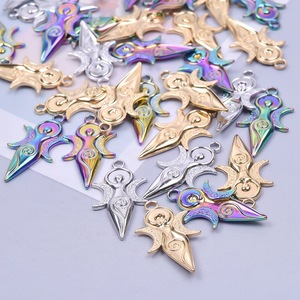 Collier pendentif soleil et lune en acier inoxydable plaqué or et argent sous vide, couleurs arc-en-ciel, bijoux tendance - Product Image 4