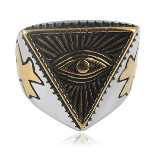 Men's Titanium Steel Freemason Triangular Eye <b>Ring</b> Geometric Design Casual Jewelry Polished Finish - Product Image 1