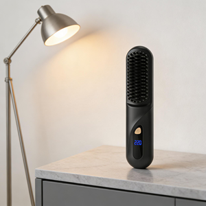 Nouveau lisseur et <span class=keywords><strong>brosse</strong></span> à <span class=keywords><strong>cheveux</strong></span> sans fil portable en céramique LED à ions négatifs, double usage 2 en 1, avec alimentation par batterie, pour la maison - Product Image 3