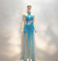 Robe sirène sans manches de luxe pour femmes, tissu en soie, strass haut de gamme pour femmes au Vietnam