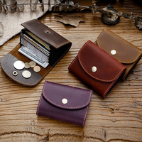 Tempat kartu kulit asli, dompet koin, tempat kartu, kulit kuda gila, ritsleting, beberapa Slot kartu