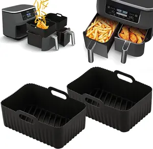2022 Newest Rectangle Dual Silicone Hand Basket Multi-functional Silicone Pad AirFryer Liner Silicone Pot Air Fryer Accessories